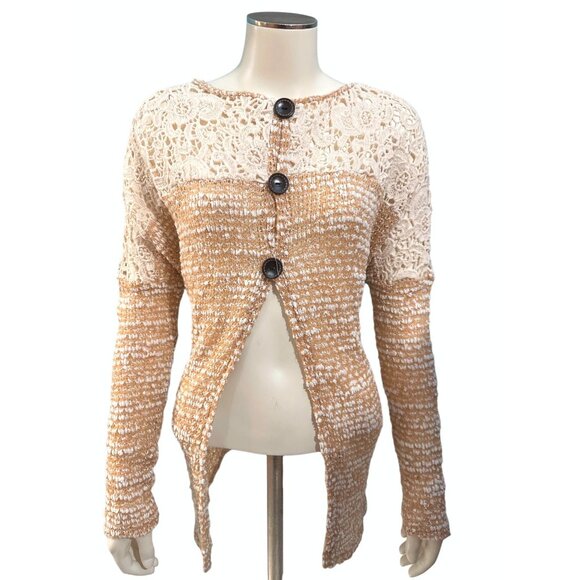 Altar'd State Open Back Lace Pullover Polyester Acrylic Knit Sheer Sweater Sz Sm - Picture 2 of 12